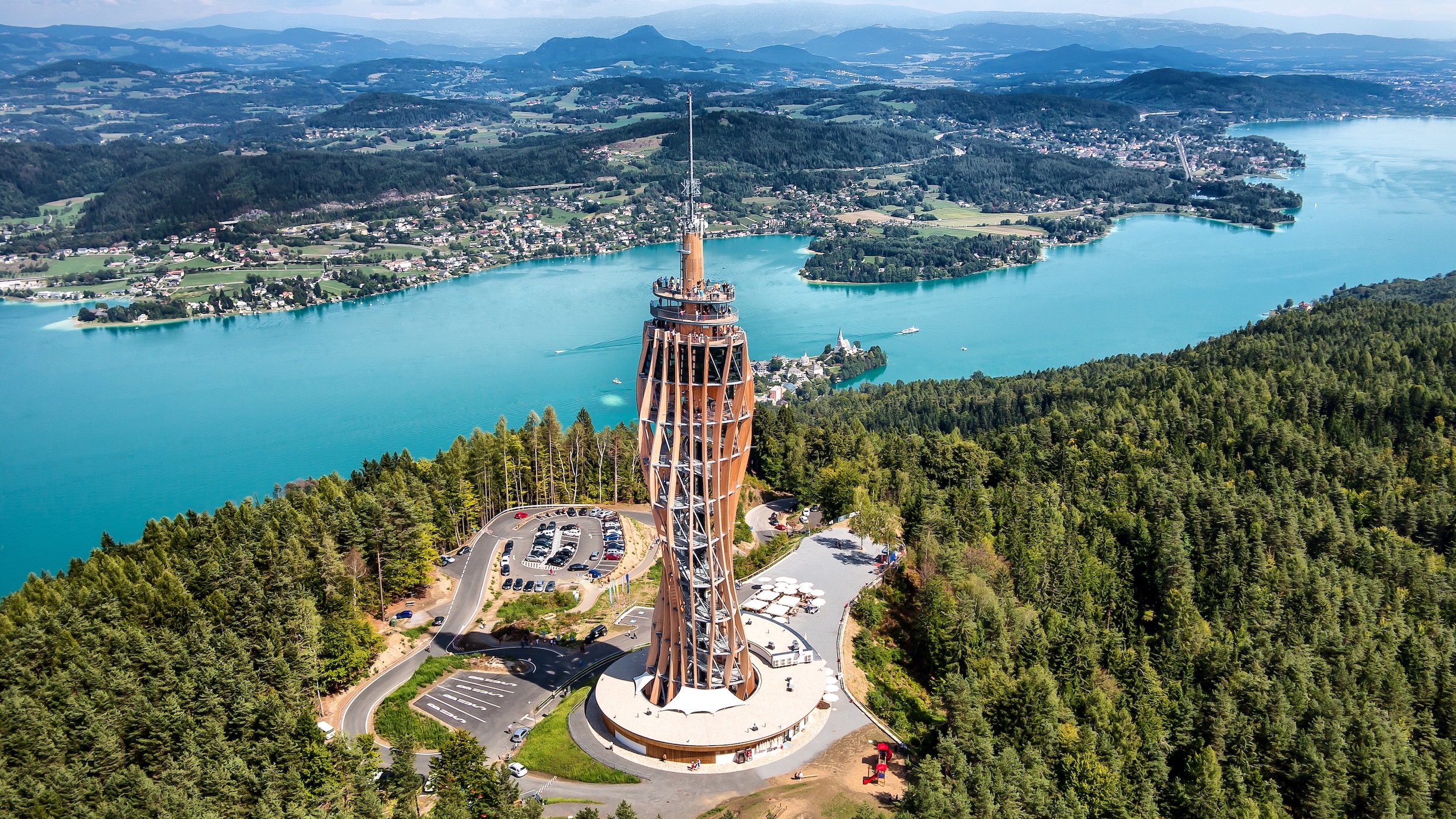 Holzaussichtsturm Pyramidenkogel, Holzbau.