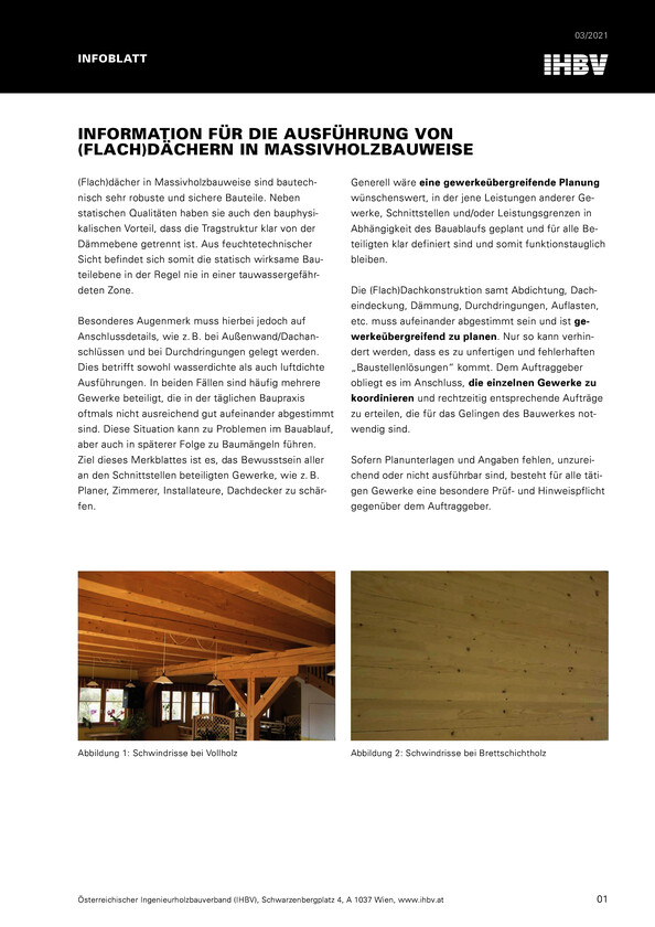 Information für die Ausführung von (Flach)Dächern in Massivholzbauweise