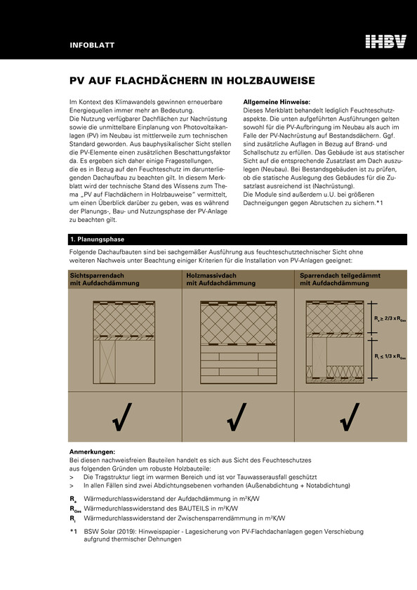 Infoblatt PV auf Flachdächern in Holzbauweise 11/2023