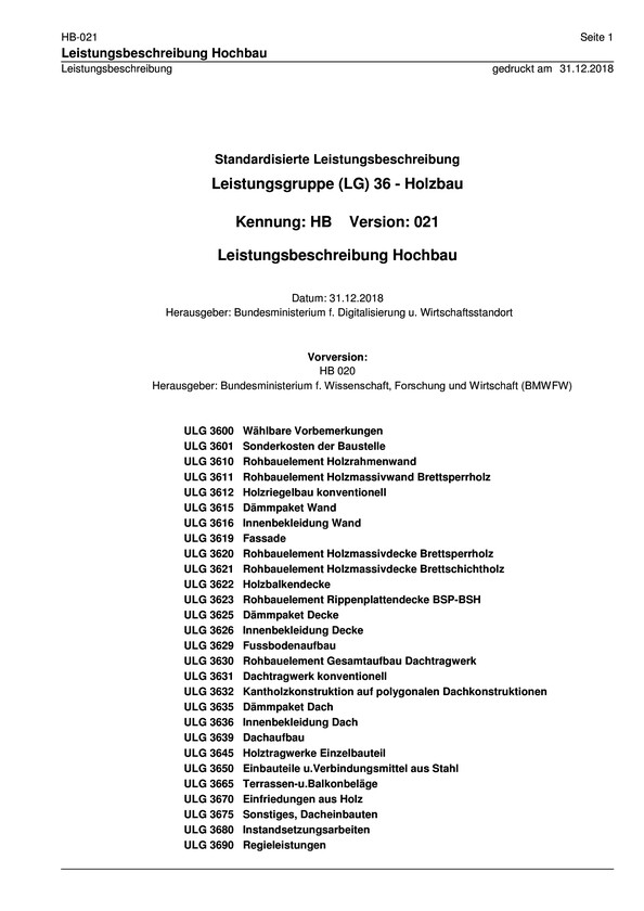 Leistungsbeschreibung Holzbau LBH LG 36
